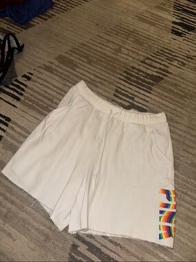 PINK Victoria's Secret White Lounge Shorts with Rainbow Stripe